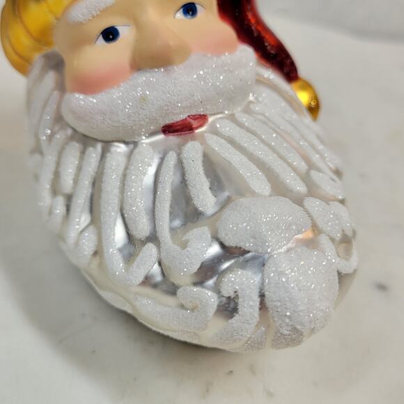 Vintage Santa Face Ornament 5" Red Mercury White Glitter Christmas Hanging Decor - Picture 11 of 12